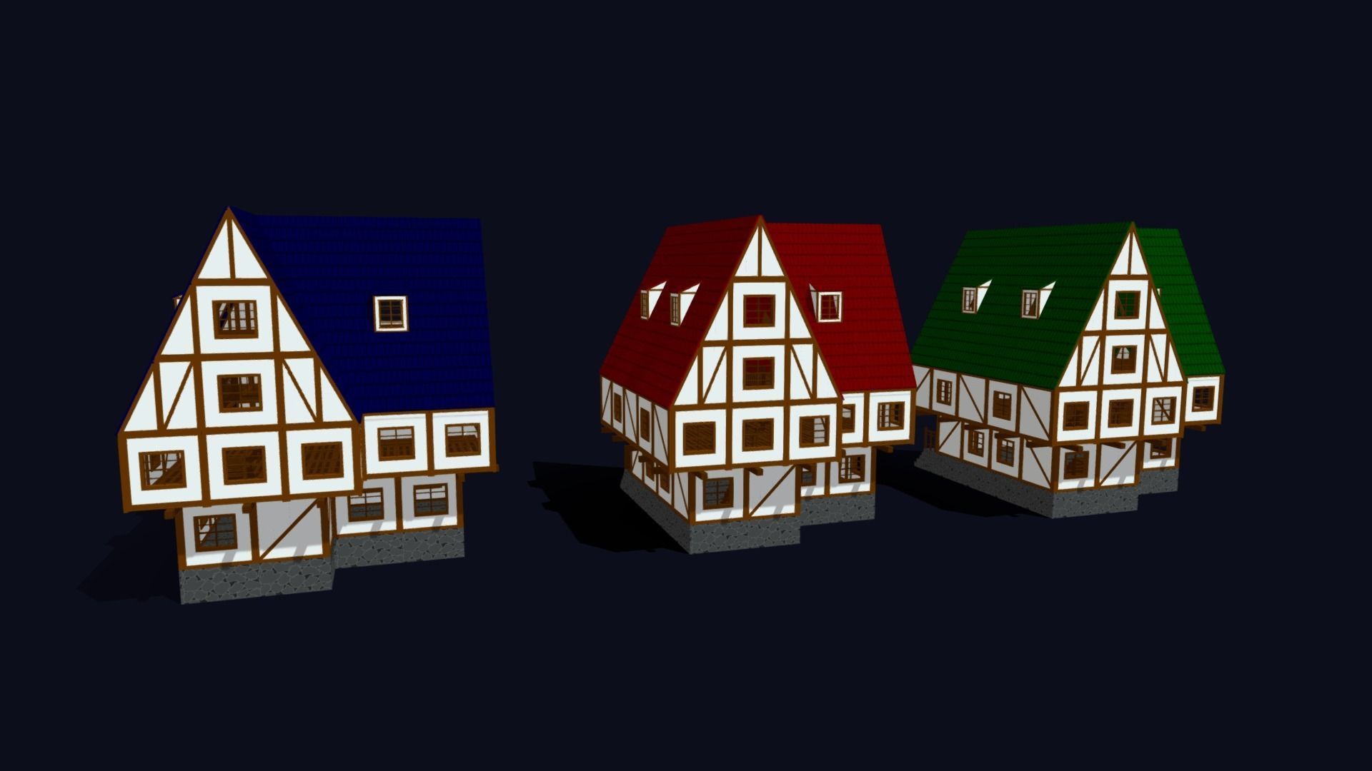 Modular Houses Pack - Low Poly Voxel Medieval Buildings Low-poly 3D model_7