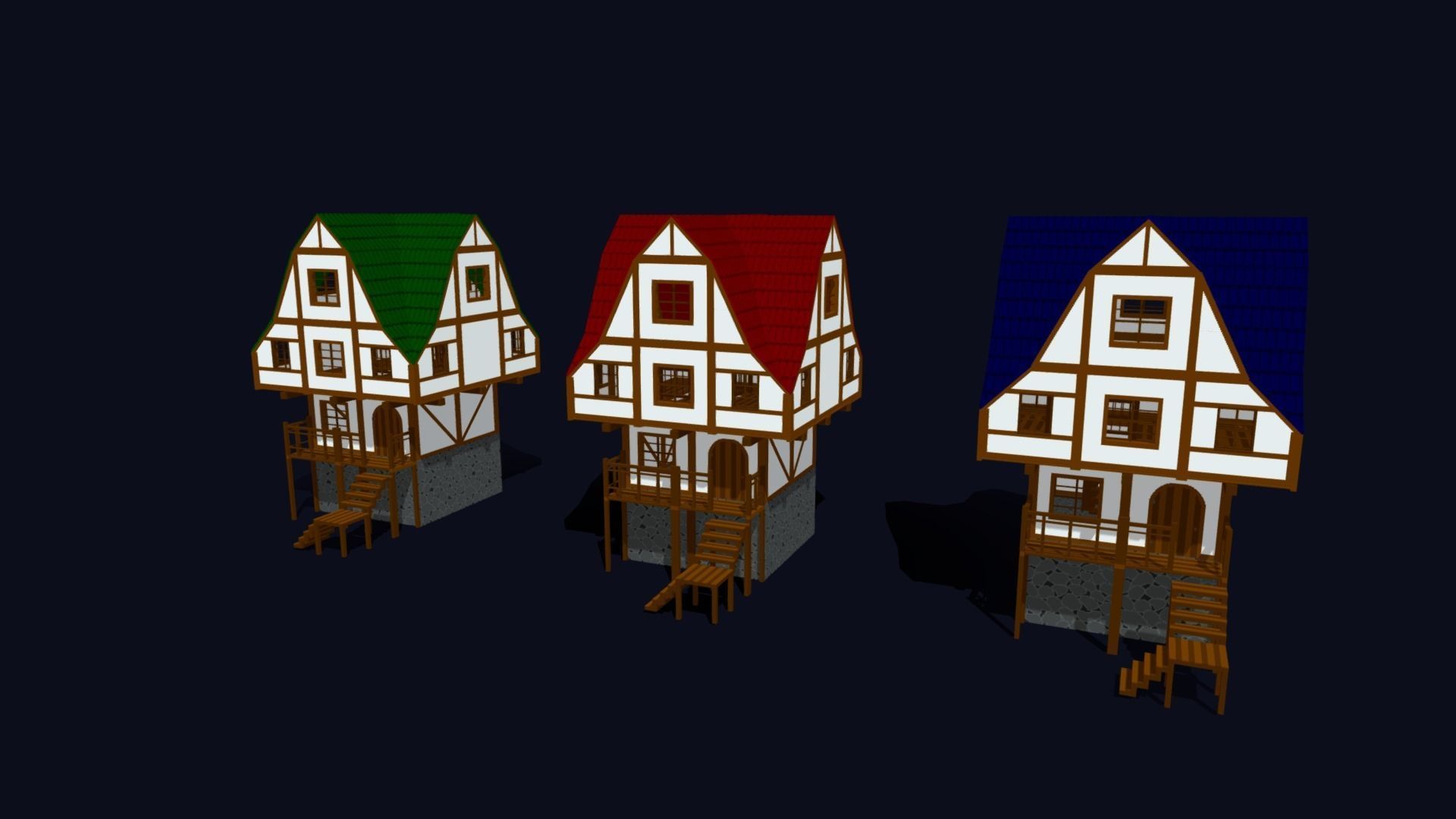 Modular Houses Pack - Low Poly Voxel Medieval Buildings Low-poly 3D model_6