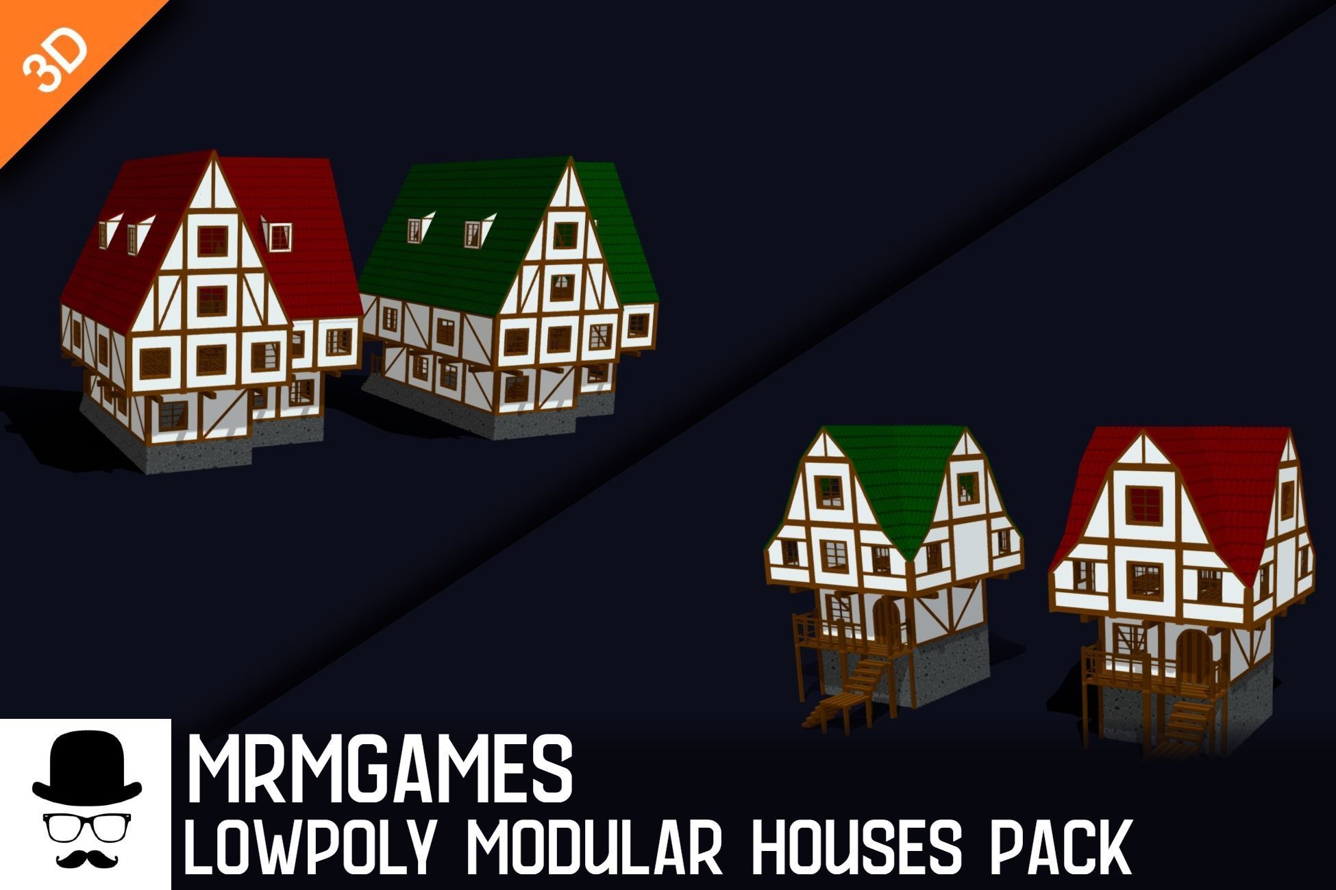 Modular Houses Pack - Low Poly Voxel Medieval Buildings Low-poly 3D model_1