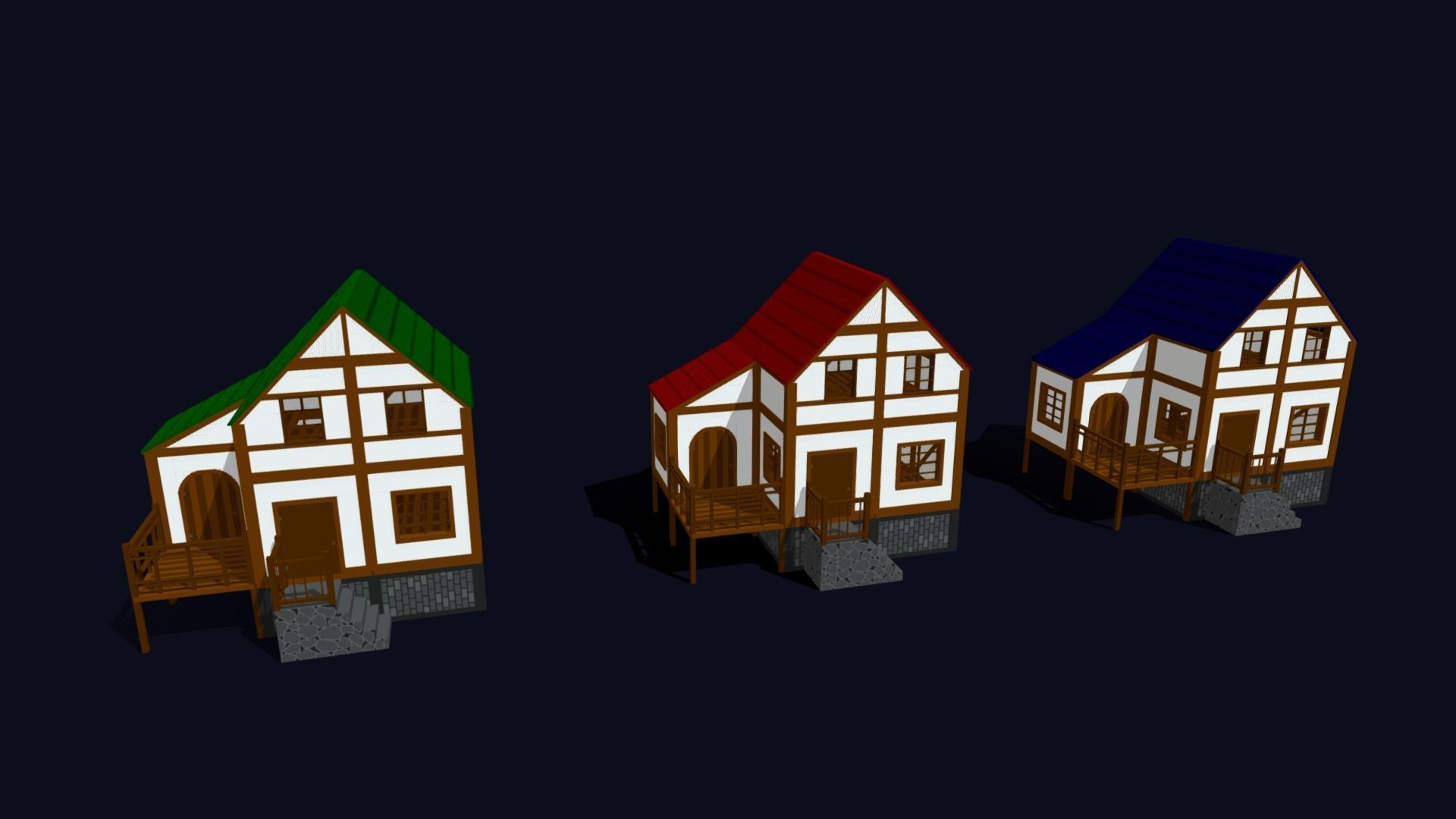 Modular Houses Pack - Low Poly Voxel Medieval Buildings Low-poly 3D model_8