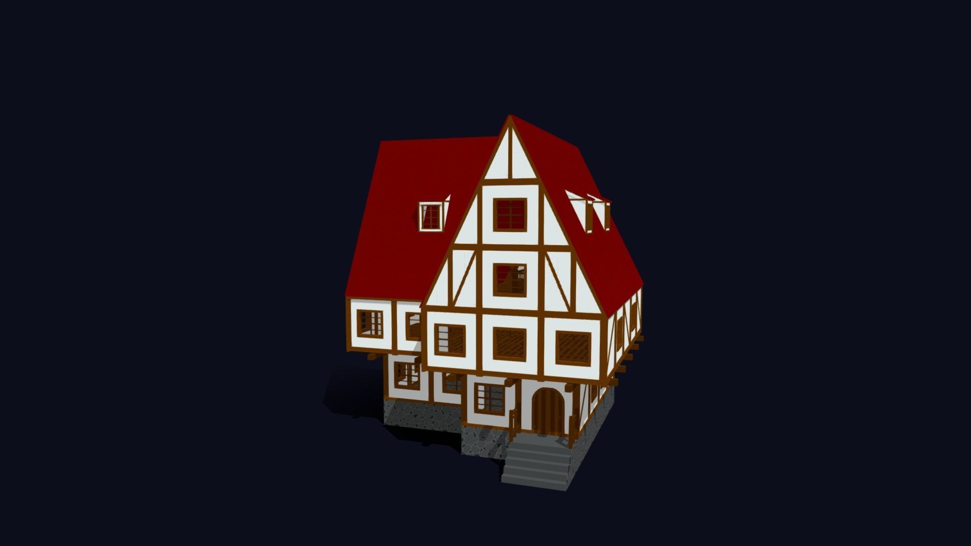 Modular Houses Pack - Low Poly Voxel Medieval Buildings Low-poly 3D model_5
