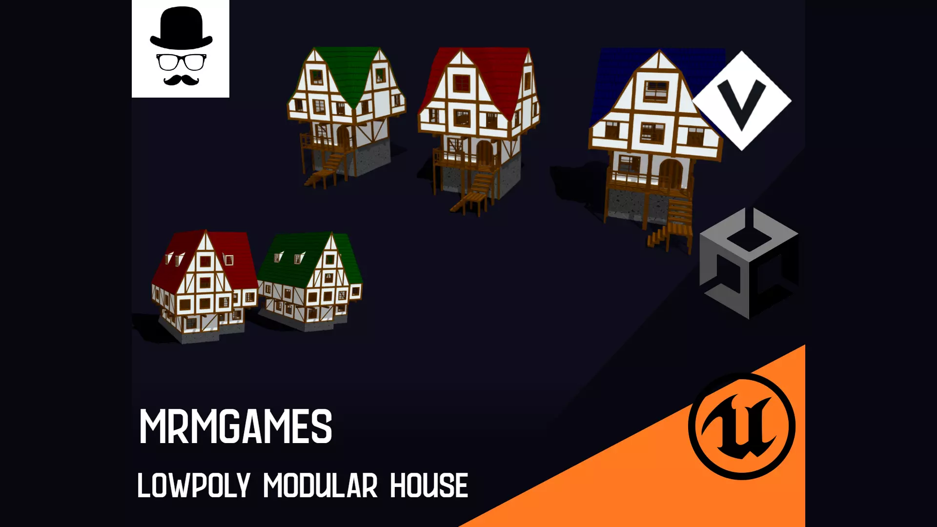 Modular Houses Pack - Low Poly Voxel Medieval Buildings Low-poly 3D model_0