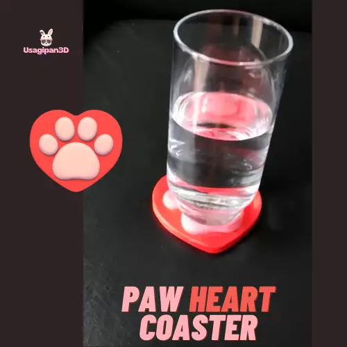 Paw Heart Coaster 3D print model_0