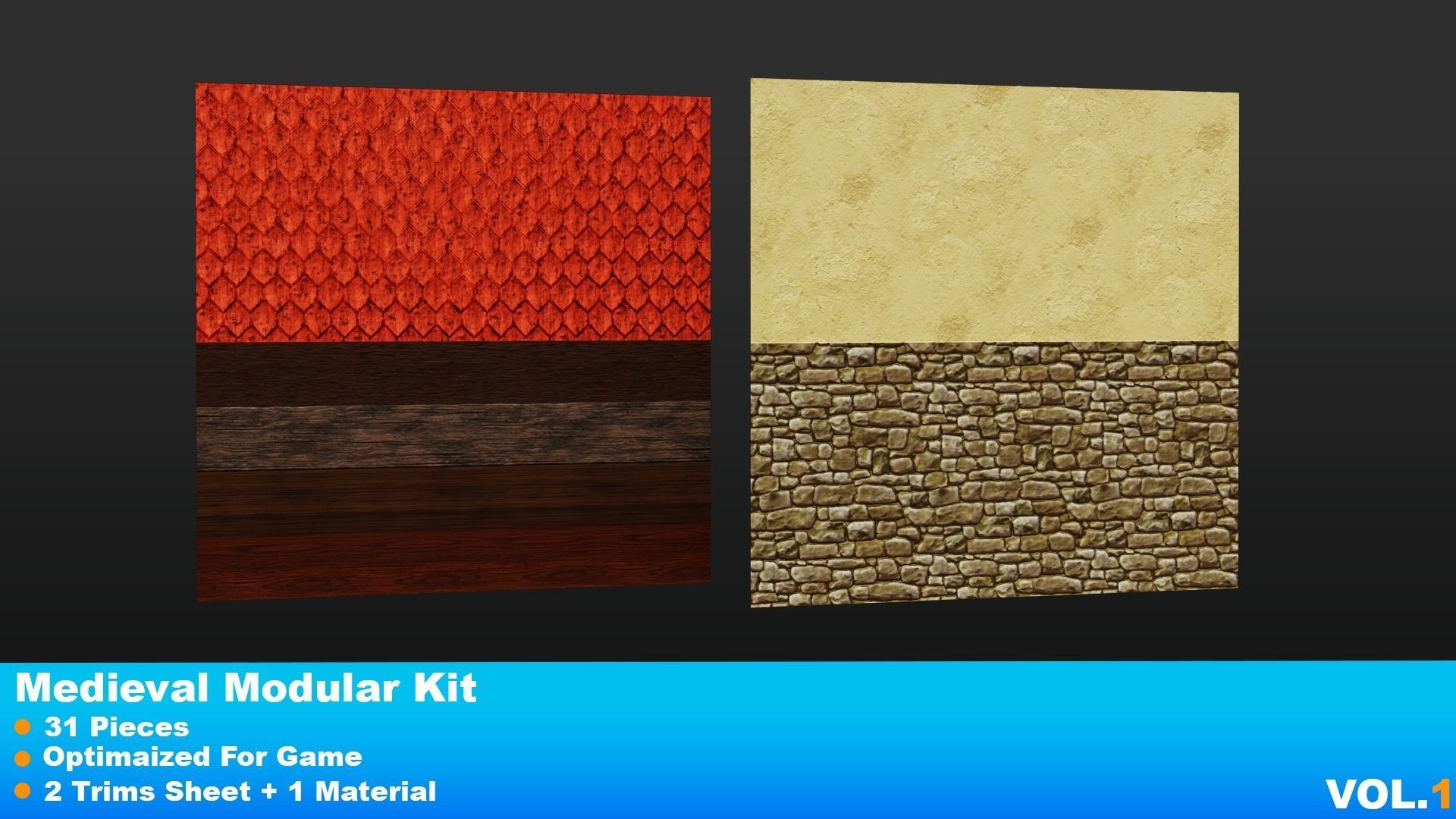 Medieval Modular Kit Low-poly 3D model_10