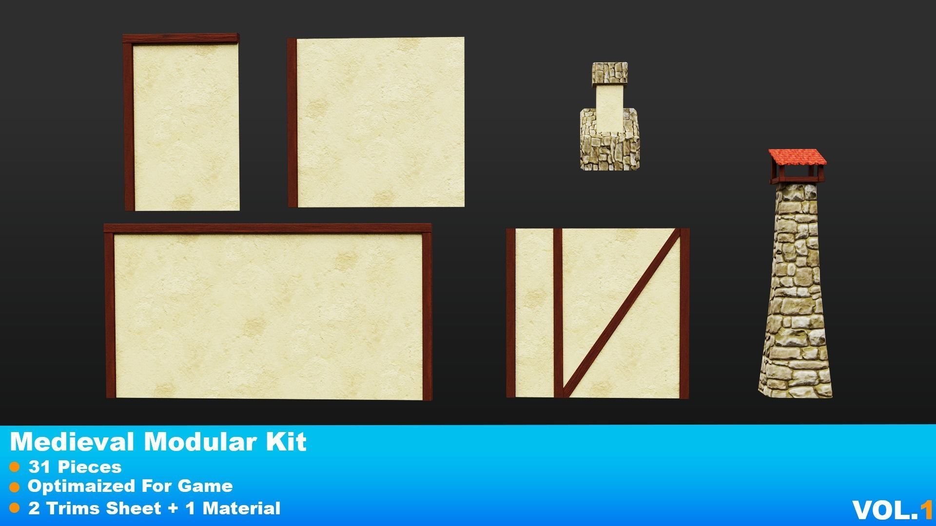 Medieval Modular Kit Low-poly 3D model_8