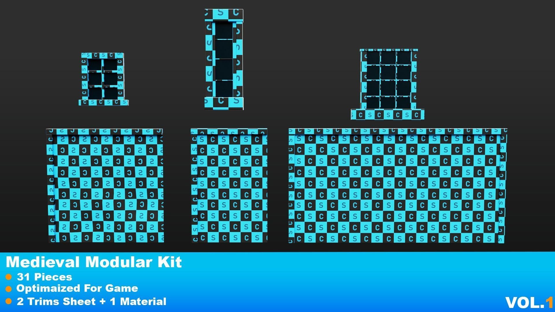 Medieval Modular Kit Low-poly 3D model_11