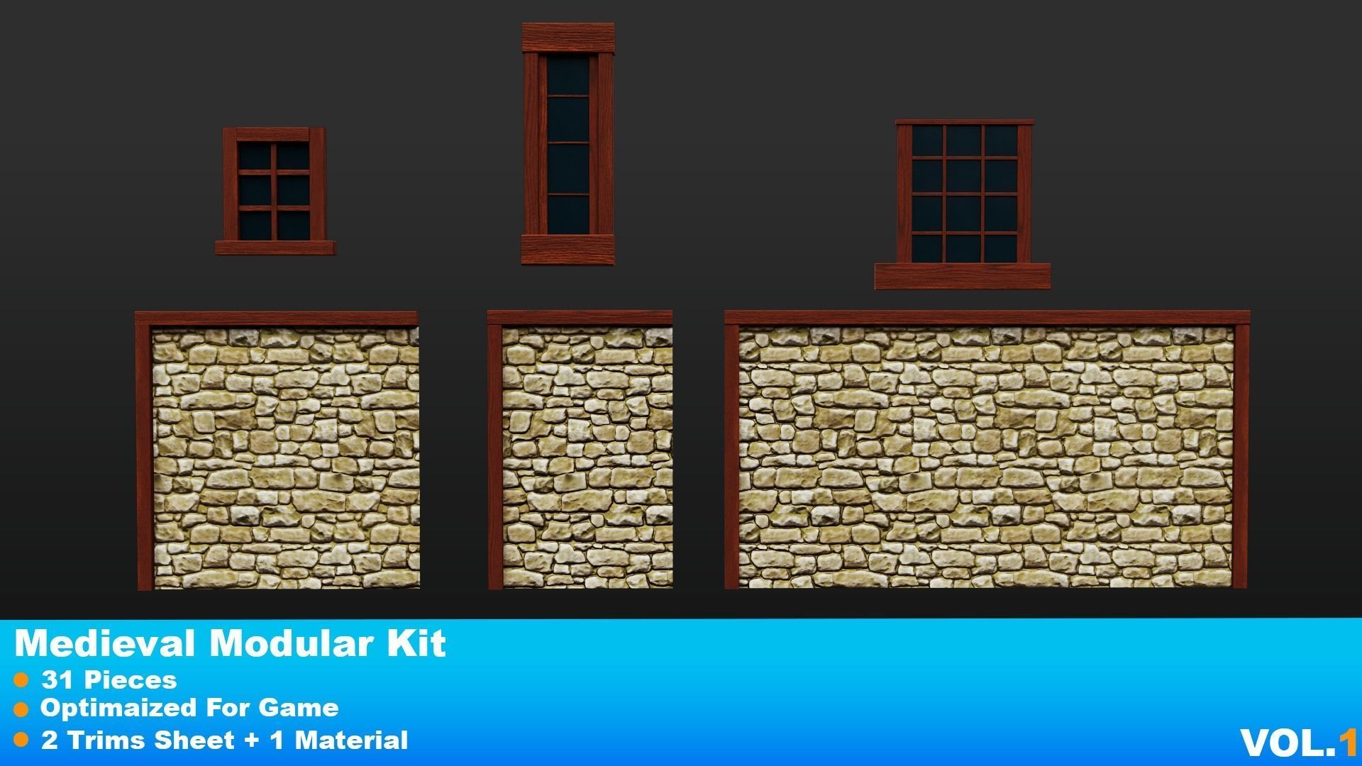 Medieval Modular Kit Low-poly 3D model_6
