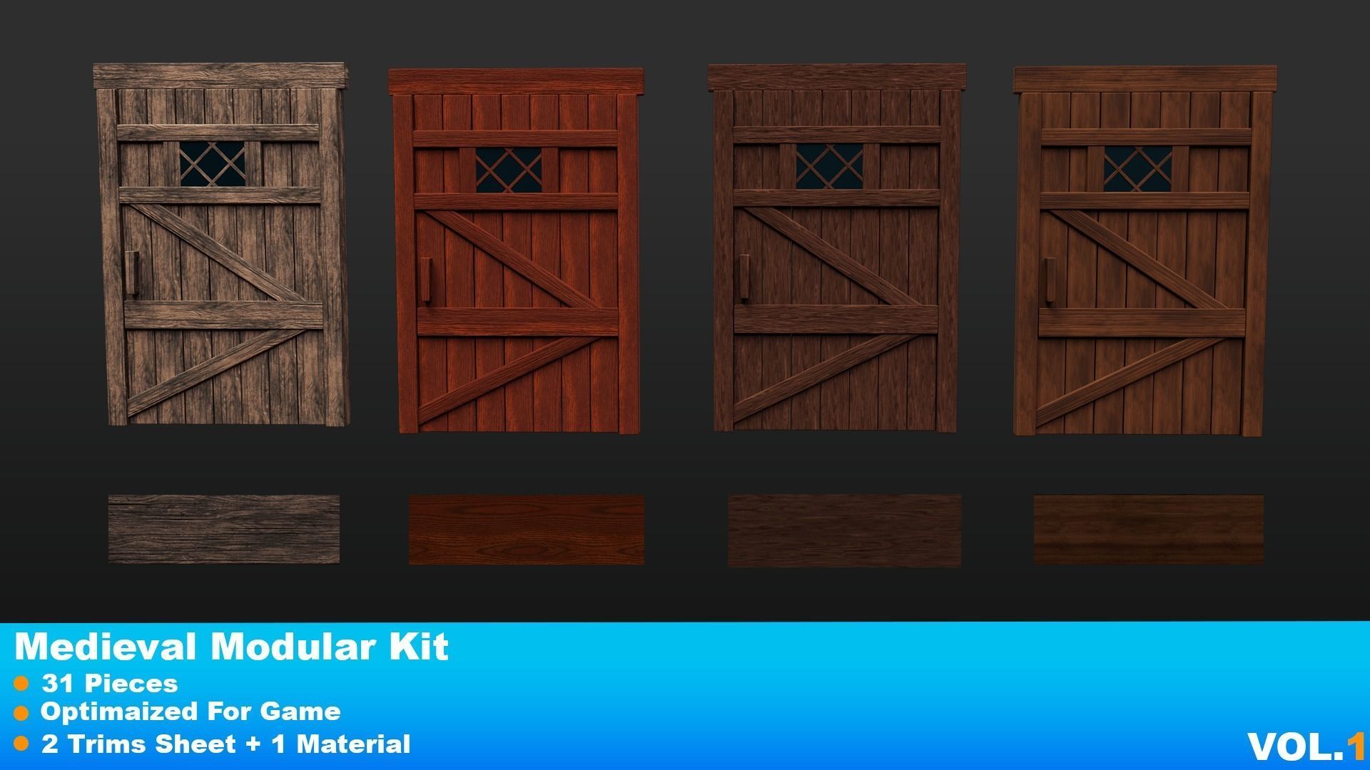 Medieval Modular Kit Low-poly 3D model_9