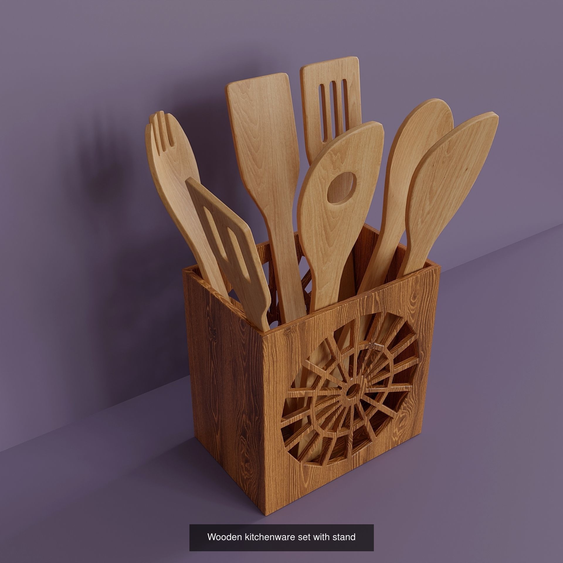 Sets of wooden kitchen utensils 3D Model Collection_2