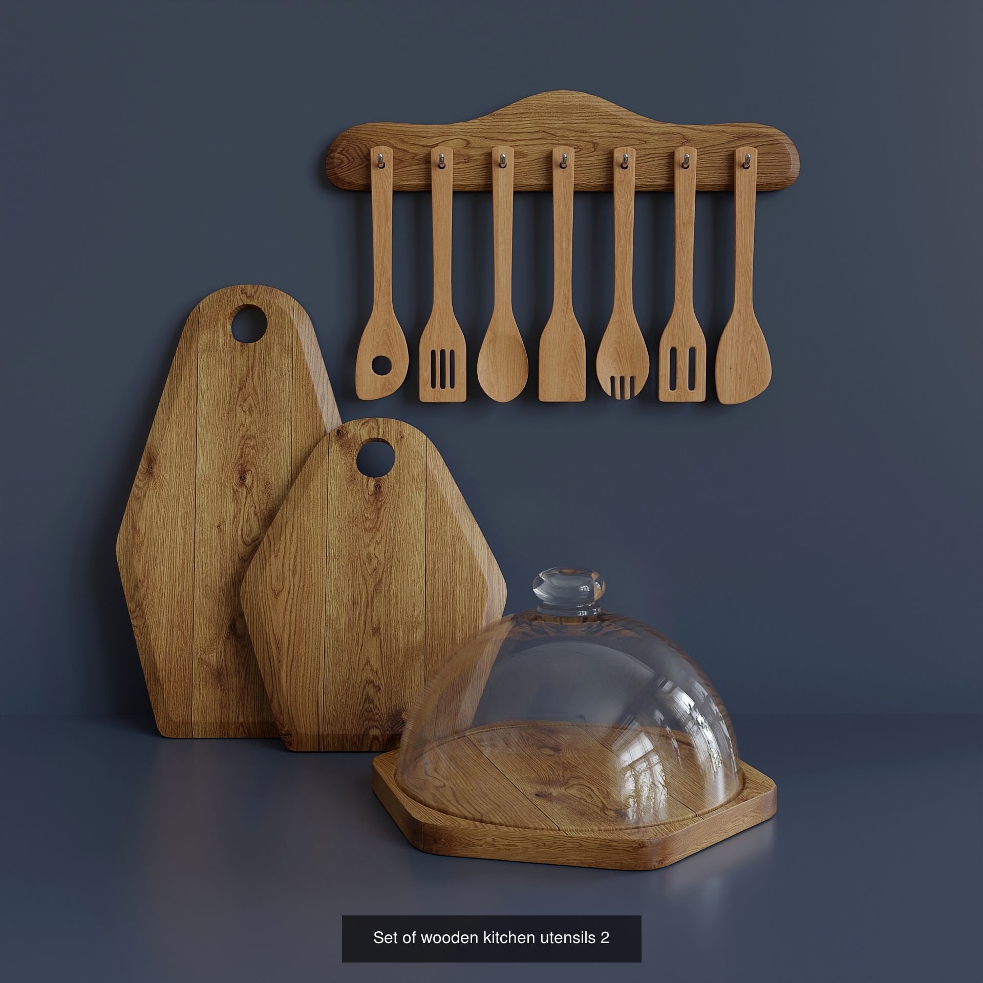 Sets of wooden kitchen utensils 3D Model Collection_4