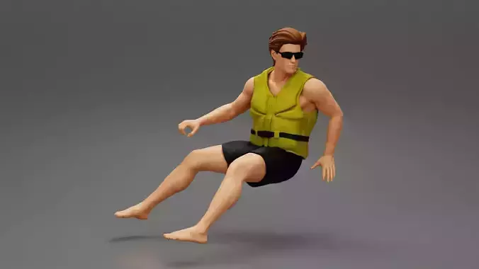 Man in a rafting outfit riding a jet ski 3D print model