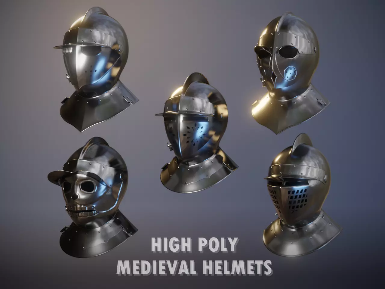 High Poly Medieval Helmet Pack 3D model_0