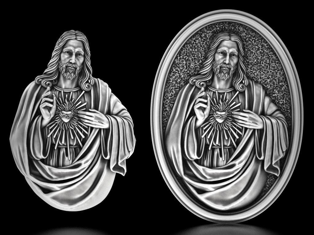 Jesus with Sacred Heart  Pendant  3D print model_1