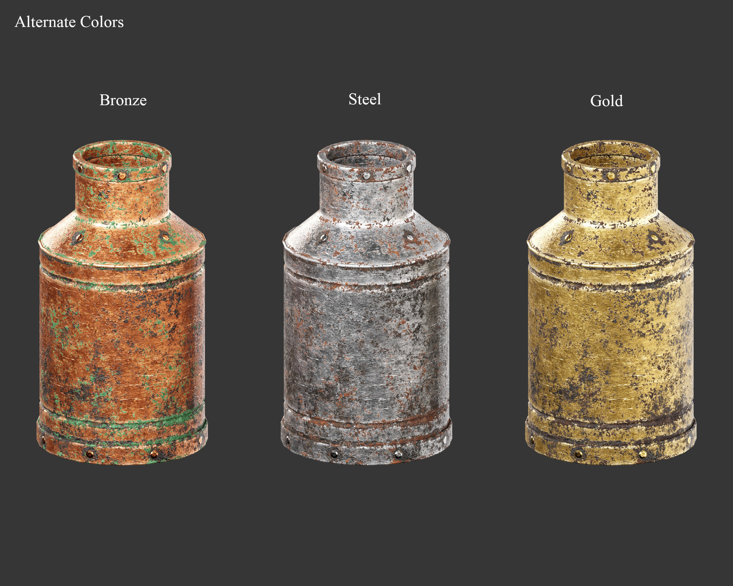 Medieval Containers Metal Canisters Low-poly 3D model_3