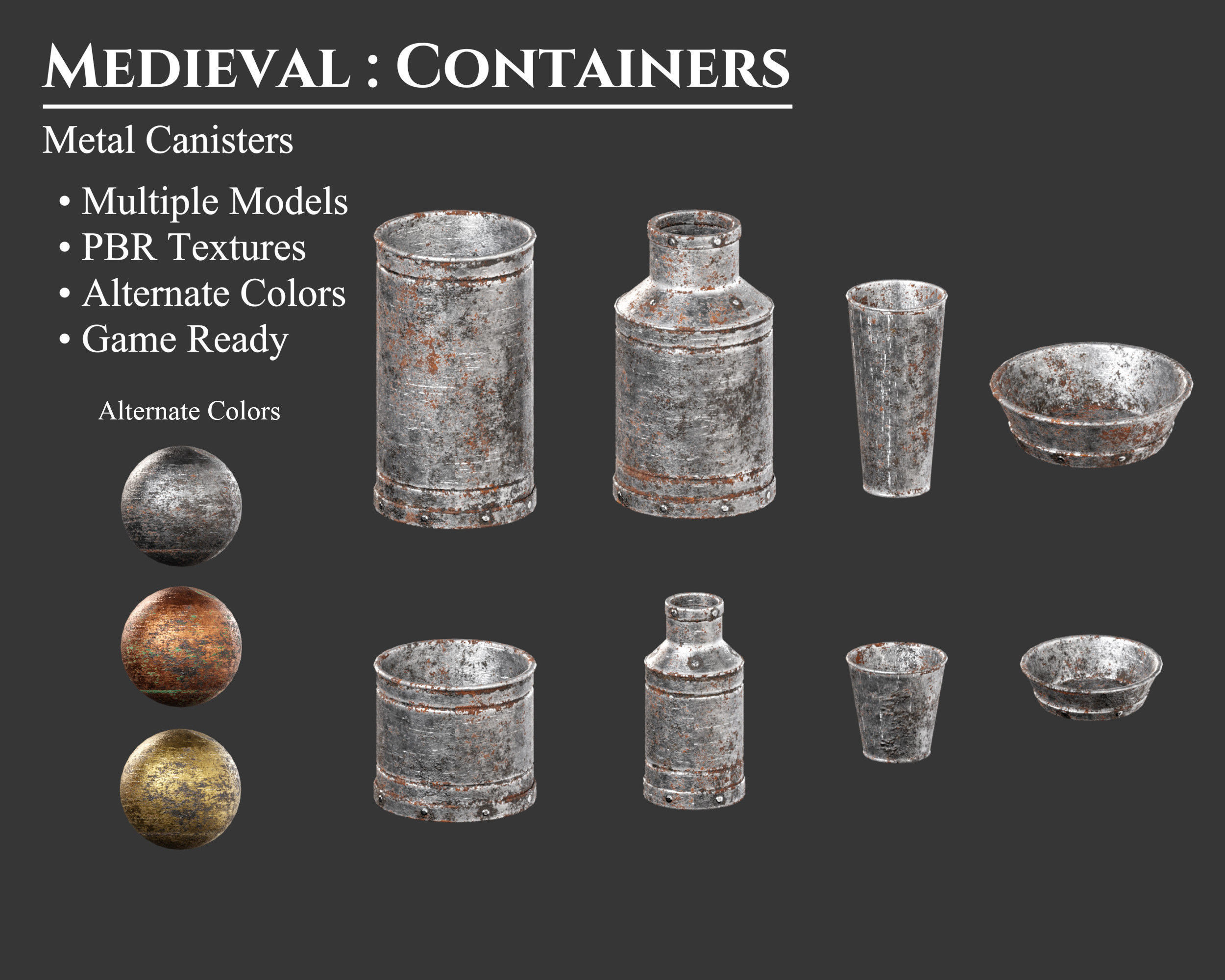 Medieval Containers Metal Canisters Low-poly 3D model_1