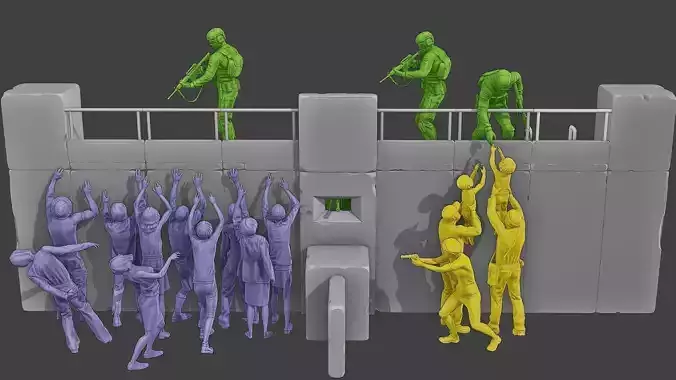 Concrete Diorama Zombies vs Soldiers 3D Model Collection