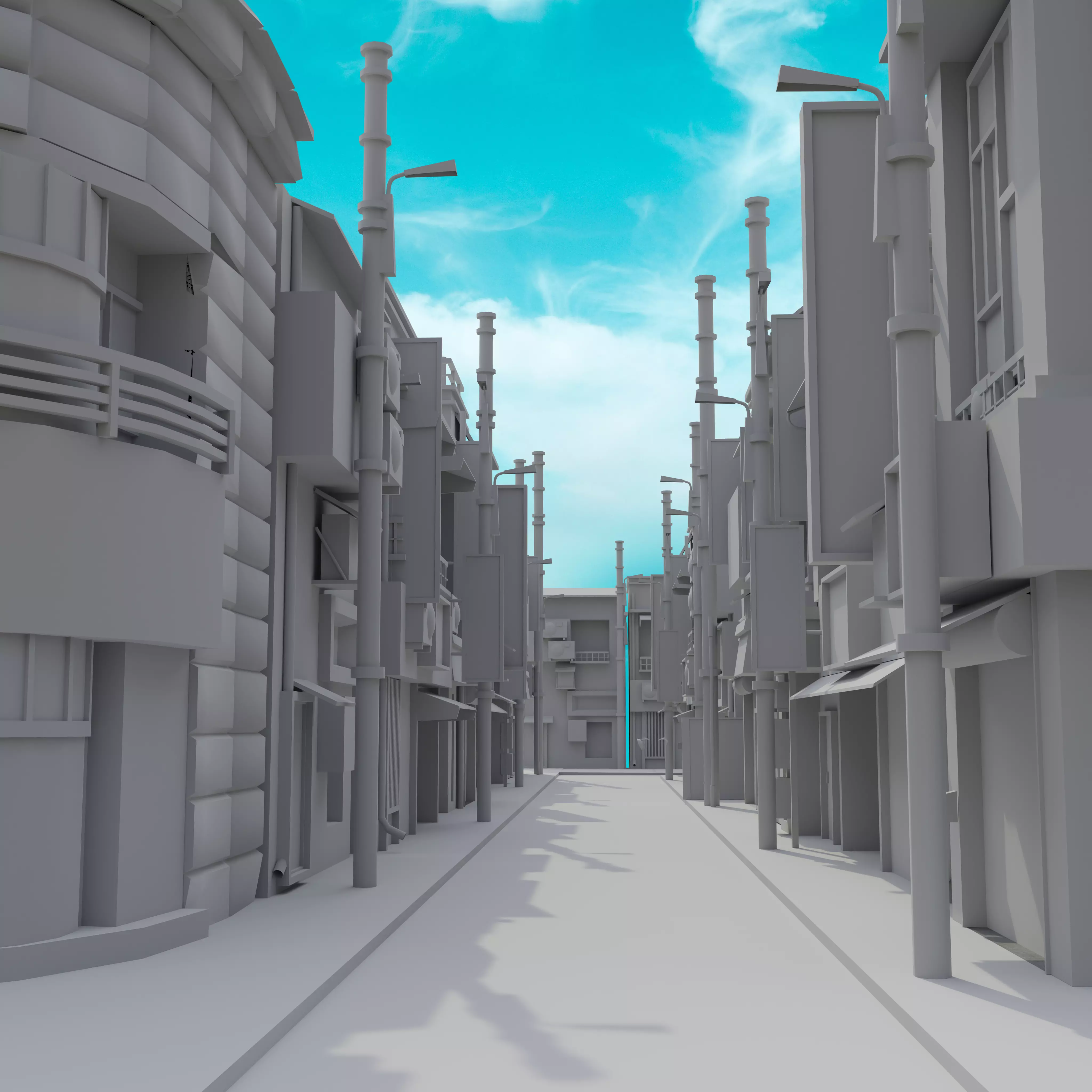 Cartoon Street Scene v2 3D model_0