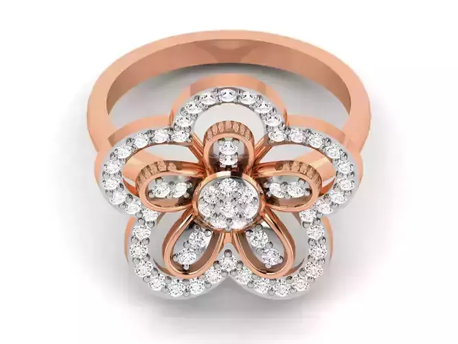 Women Diamond Flower Cocktail Ring 3dm renders detail
