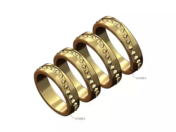 Curved studs line fashion cigar band US sizes 6to9 3D print model
