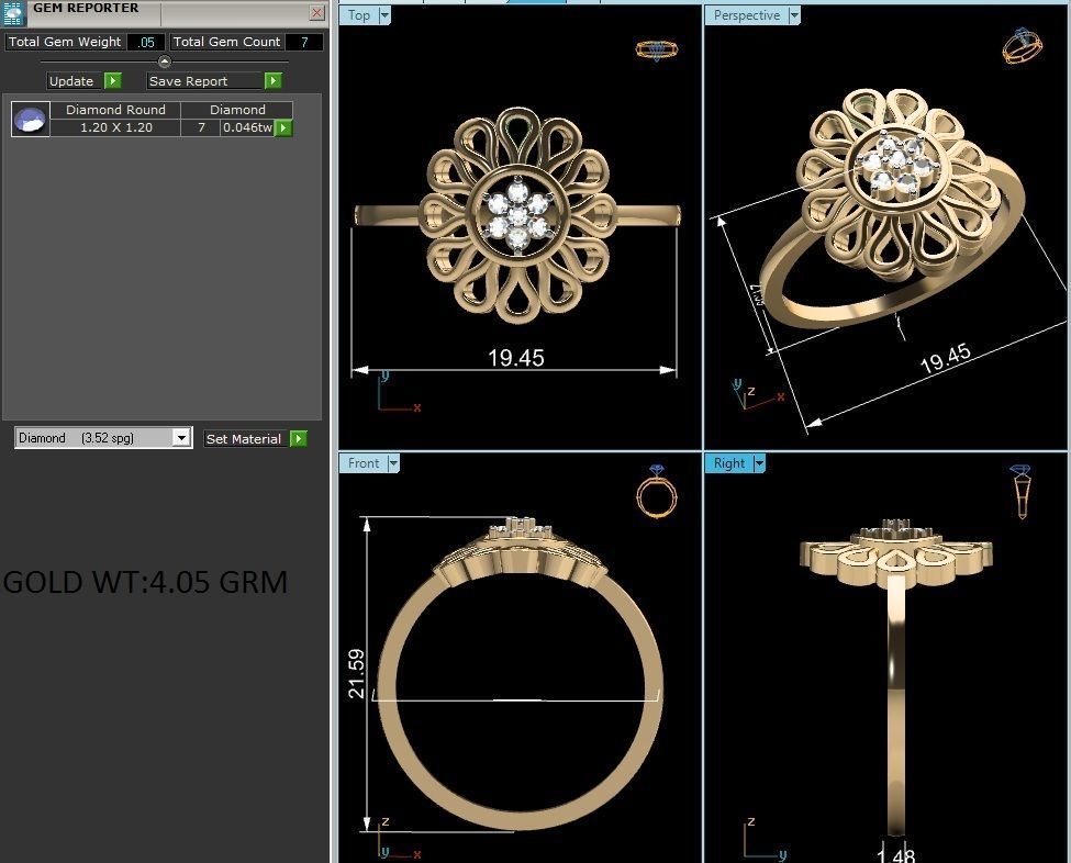 Flower Women Diamond Ring 3dm render details 3D print model_1