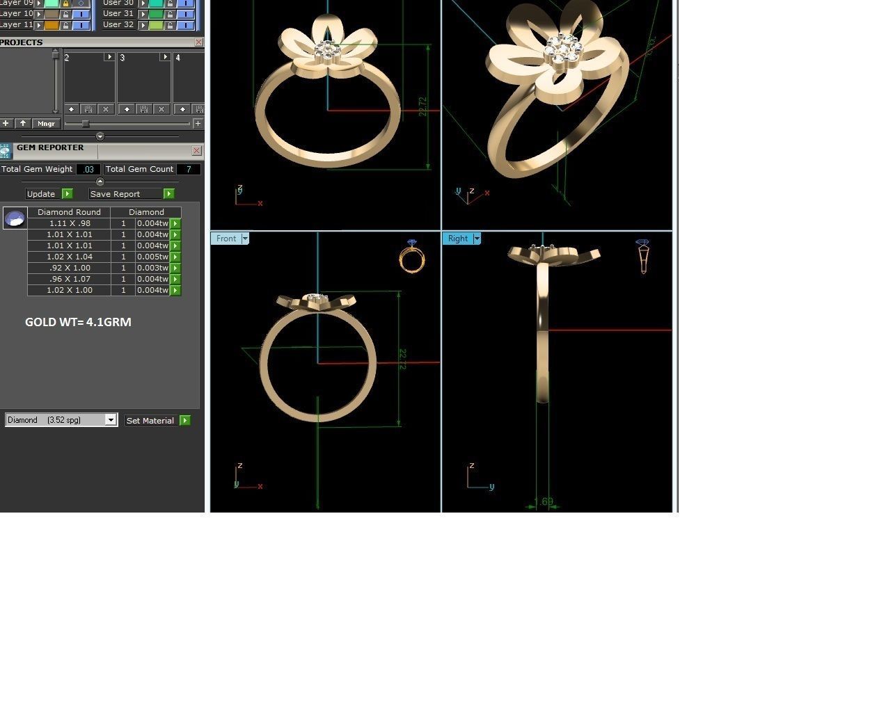 Flower Women Diamond Ring 3dm render details 3D print model_1