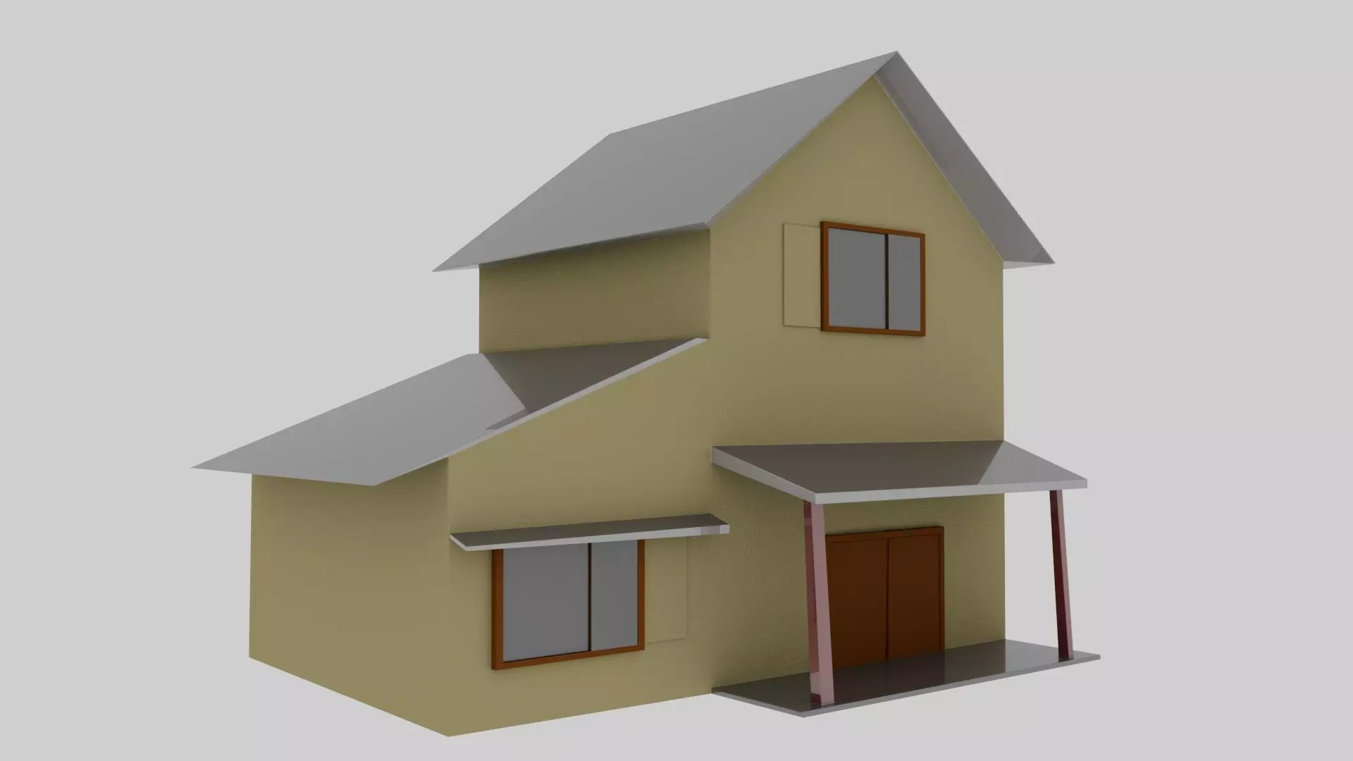 Yellow Japanese house exterior Low-poly 3D model_0