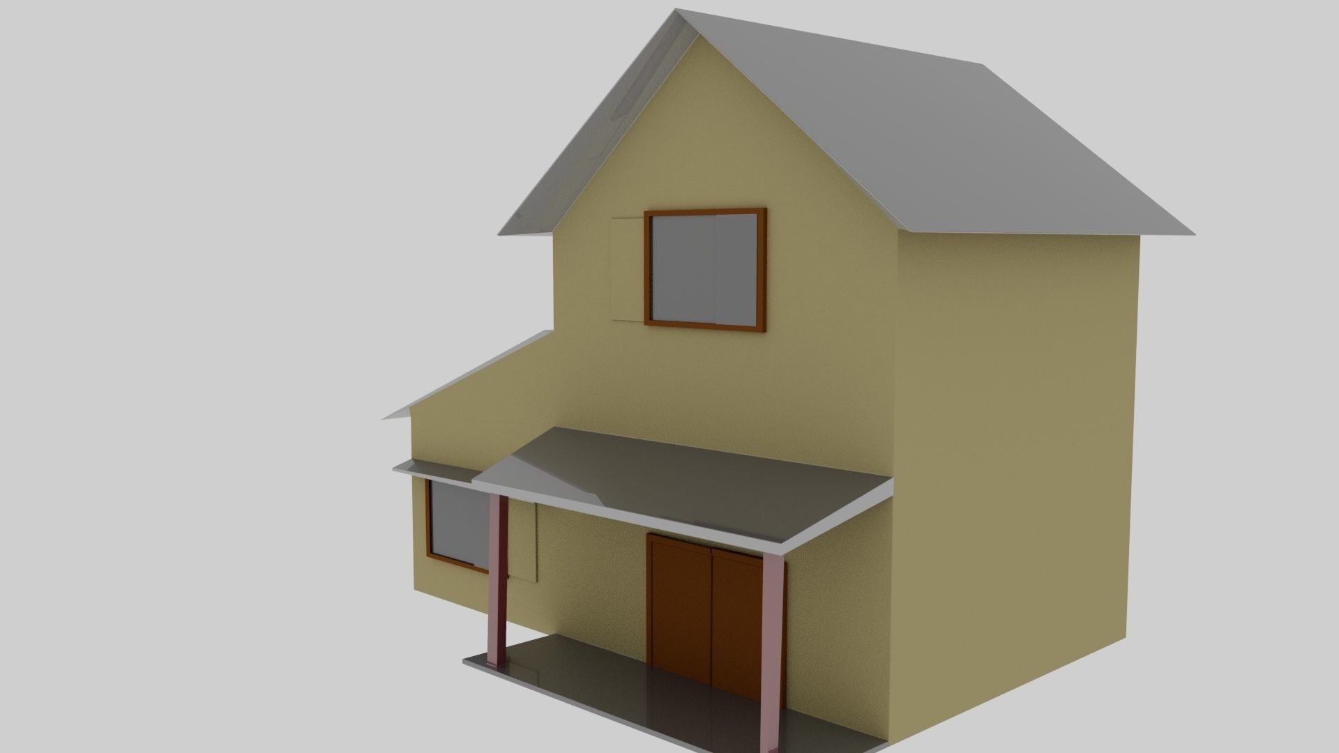 Yellow Japanese house exterior Low-poly 3D model_1