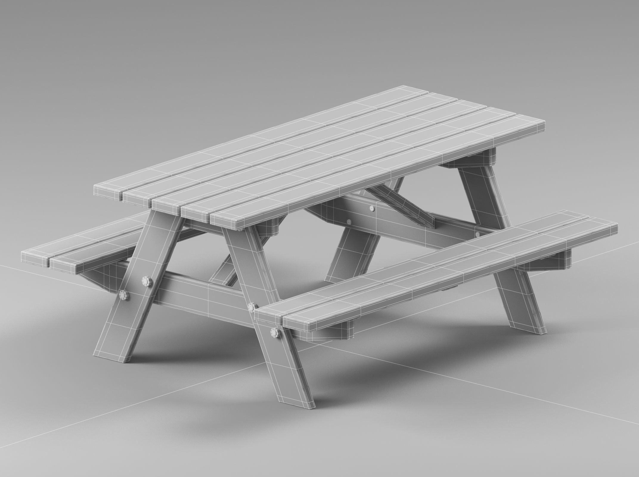 Wood Outdoor Picnic Table 3D model_2