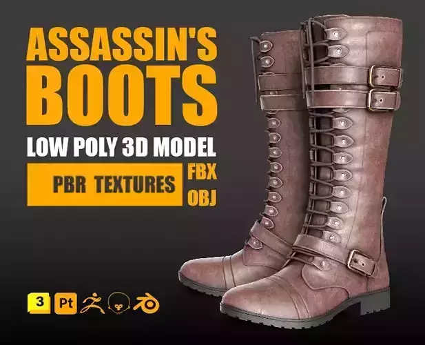 Assassins Boots Low-poly 3D model PBR Textures