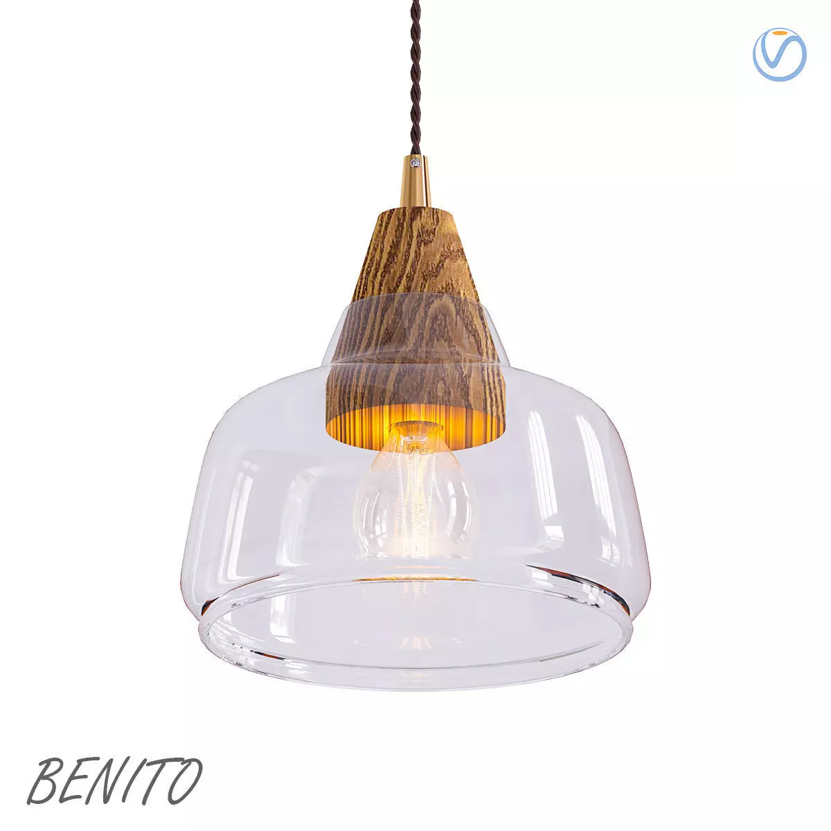 BENITO bento pendant light with wood and glass 3D model