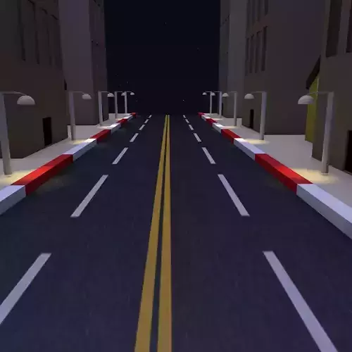 lowpoly city with tall buildings and street