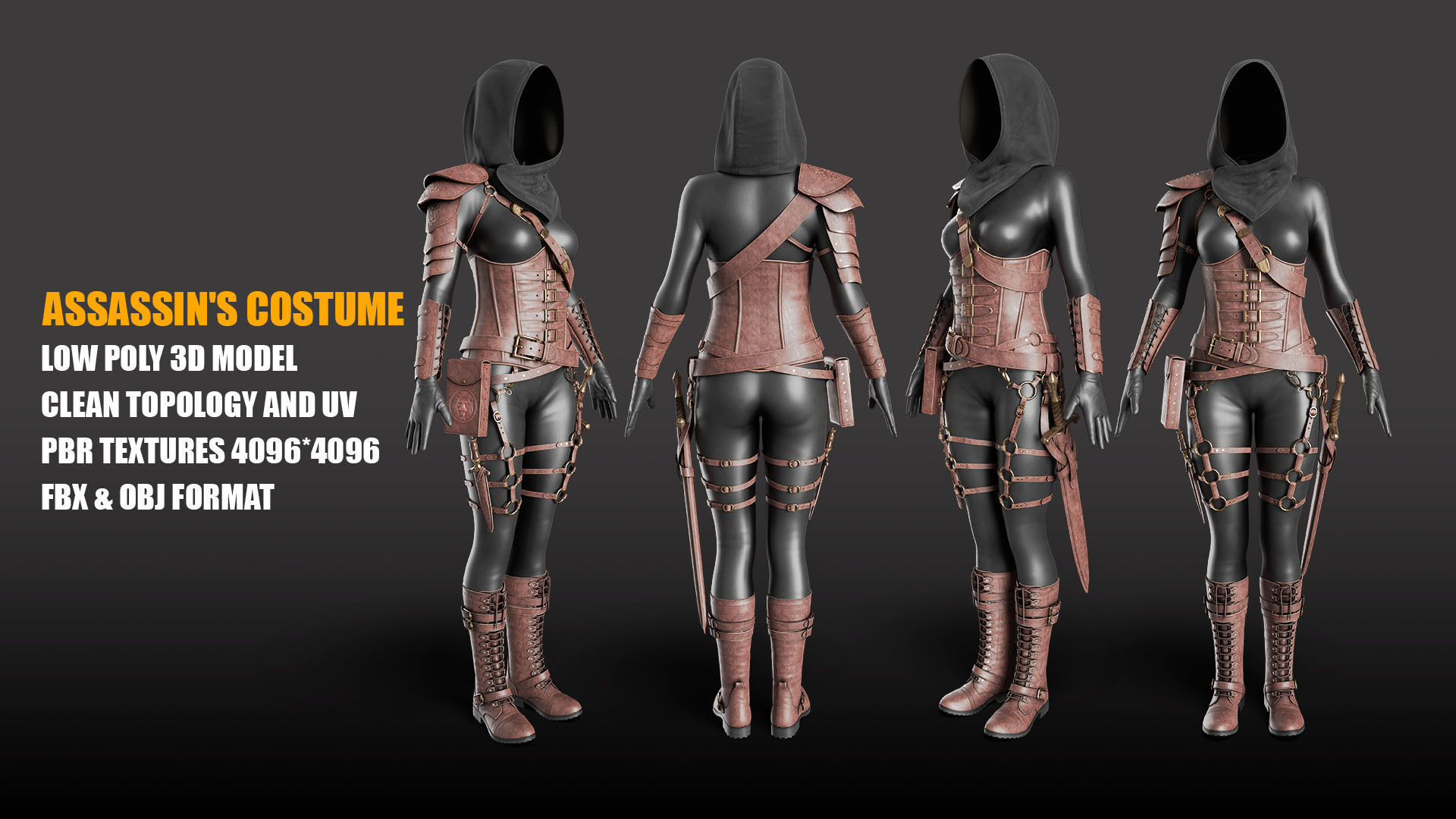 Assassins Costume Low-poly 3D model PBR Textures Low-poly 3D model_2