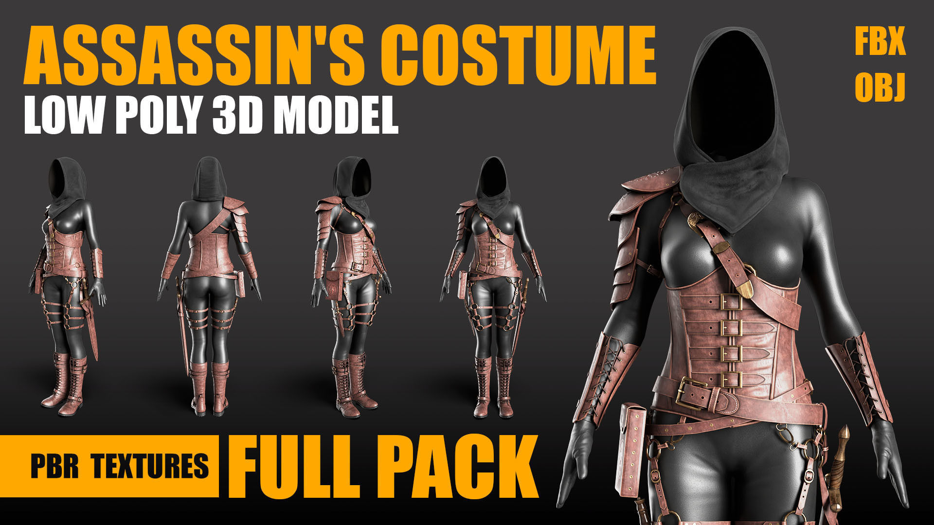 Assassins Costume Low-poly 3D model PBR Textures Low-poly 3D model_1