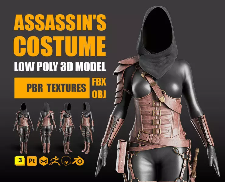 Assassins Costume Low-poly 3D model PBR Textures Low-poly 3D model_0