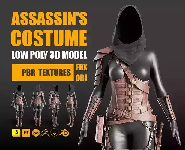 Assassins Costume Low-poly 3D model PBR Textures Low-poly 3D model