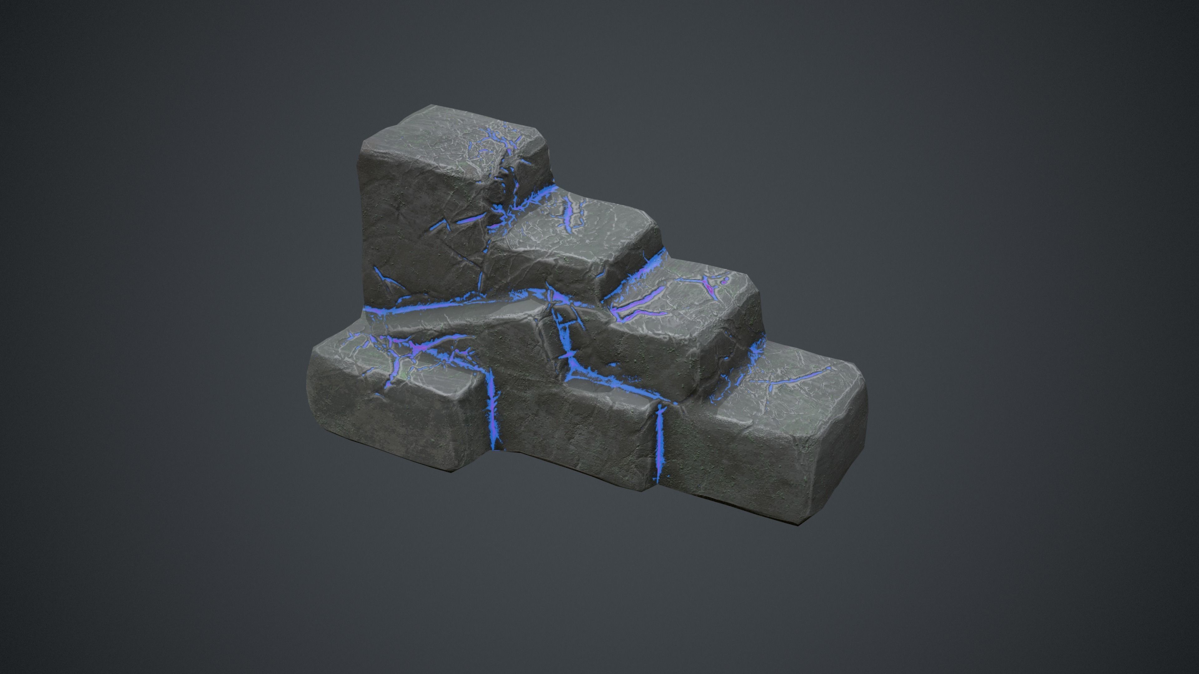 Fantasy Stylised Rock Stairs with Blue Cracks Low-poly 3D model_4