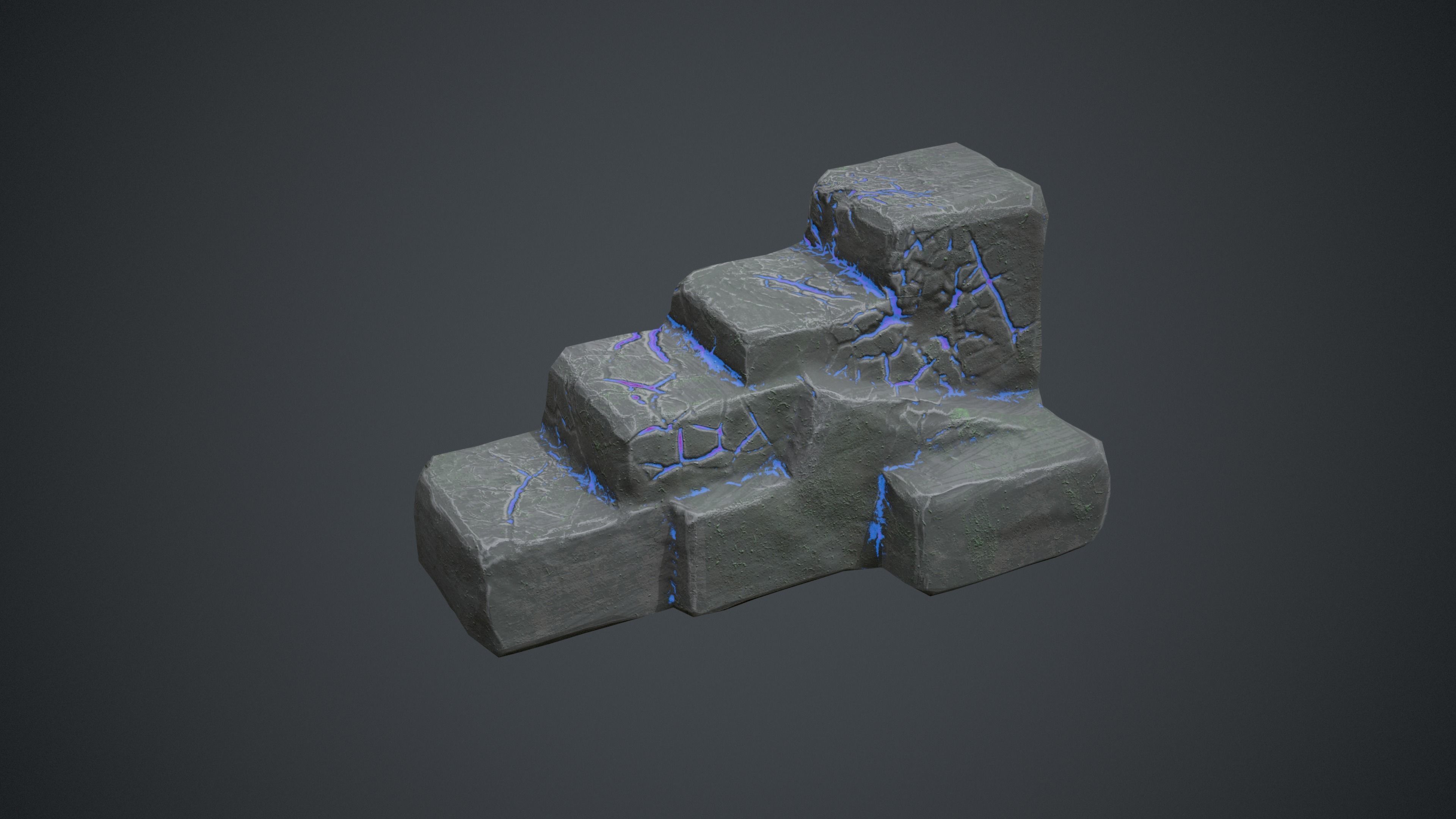 Fantasy Stylised Rock Stairs with Blue Cracks Low-poly 3D model_7