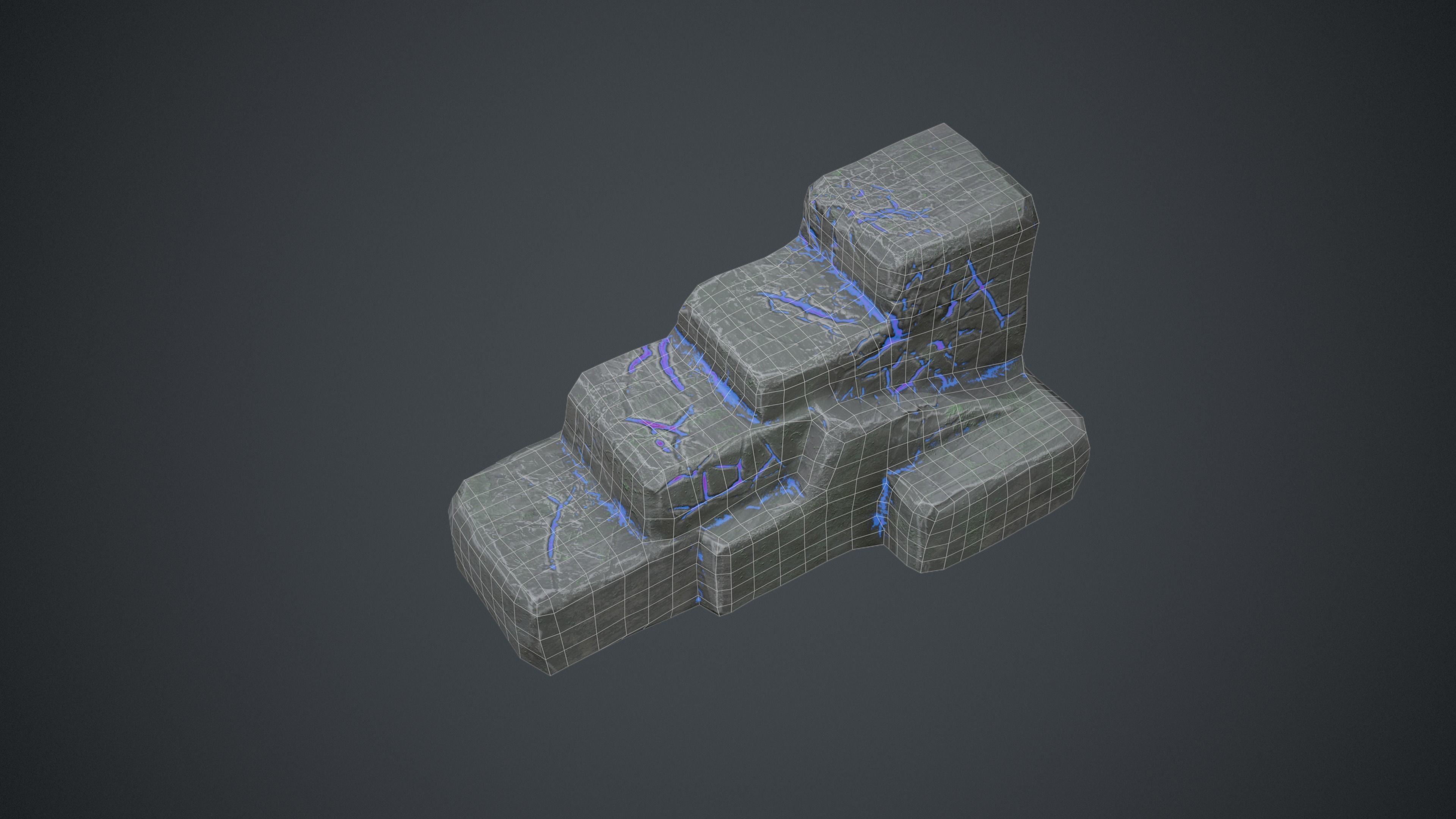Fantasy Stylised Rock Stairs with Blue Cracks Low-poly 3D model_13