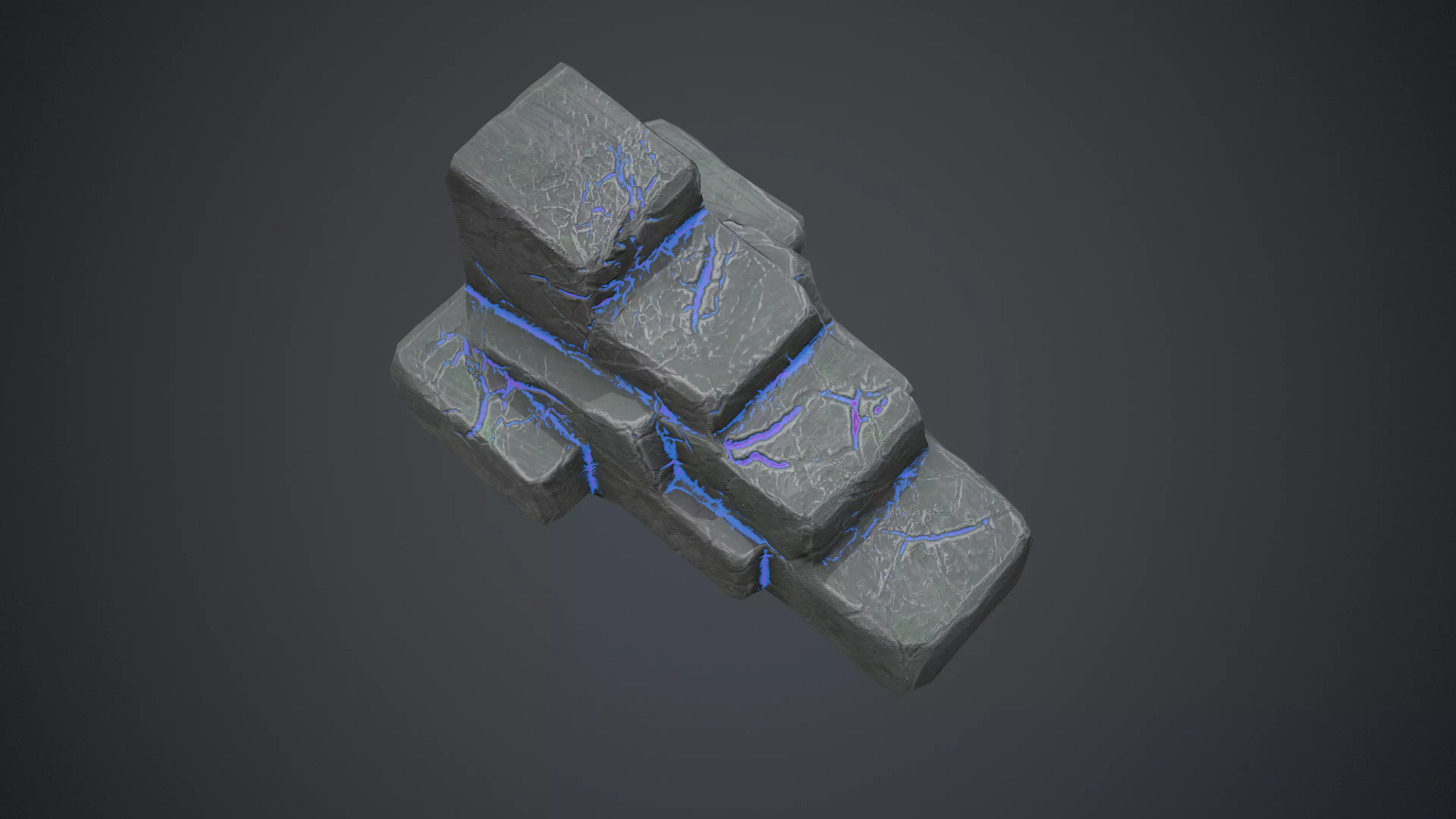 Fantasy Stylised Rock Stairs with Blue Cracks Low-poly 3D model_0