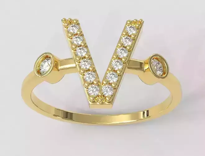 Diamond Letter Ring - V