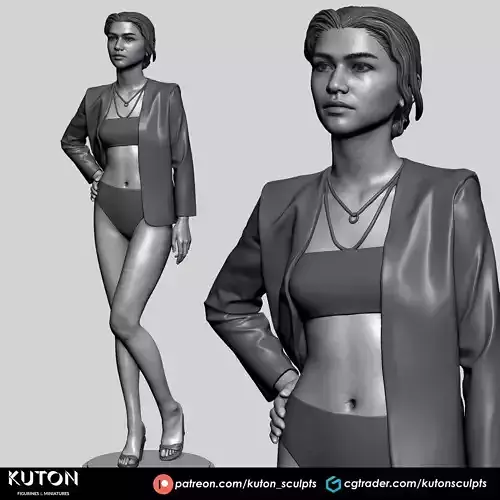 Zendaya woman in bikini and jacket 3D print model