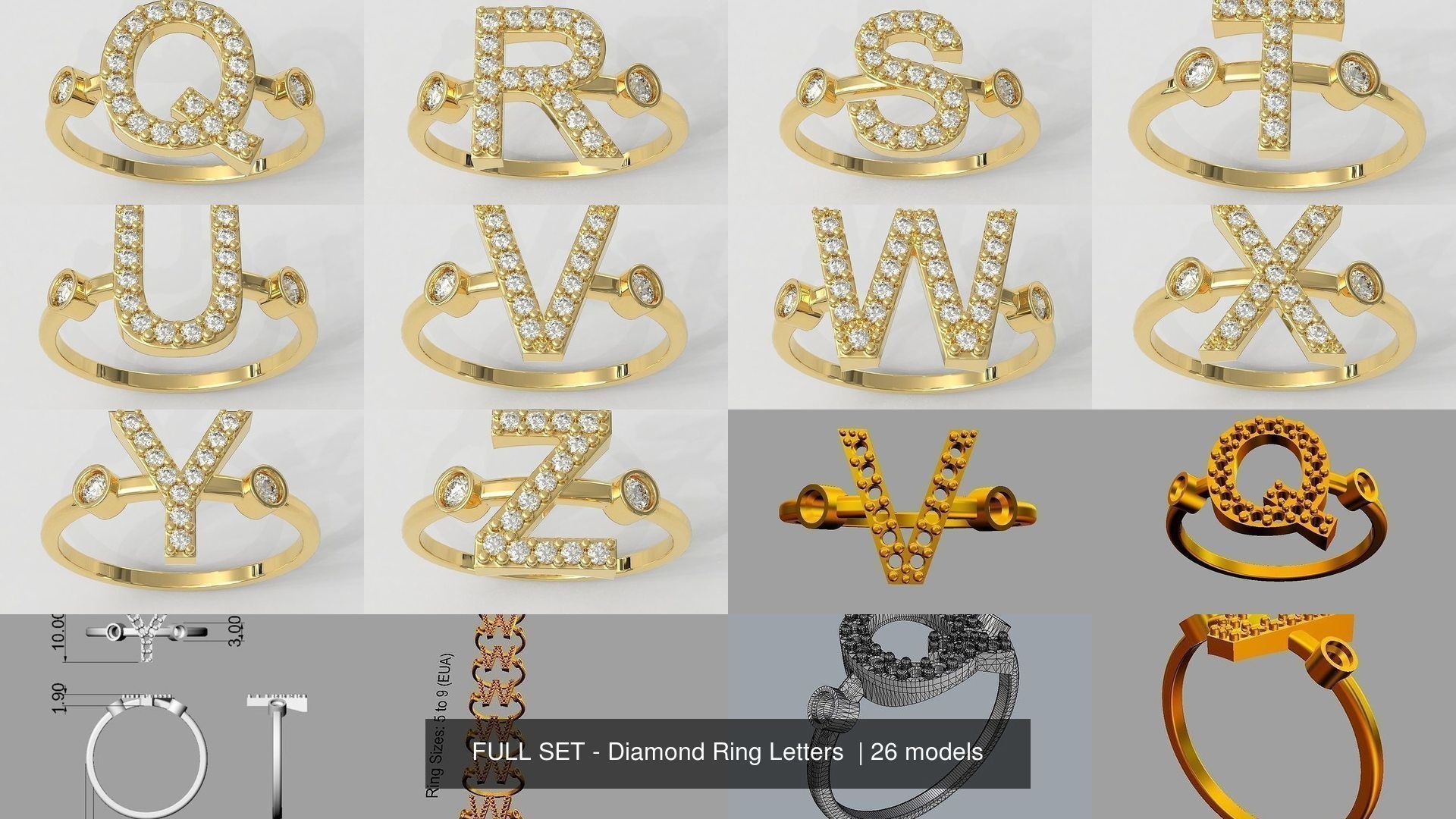 FULL SET - Diamond Ring Alphabet 3D Model Collection_6