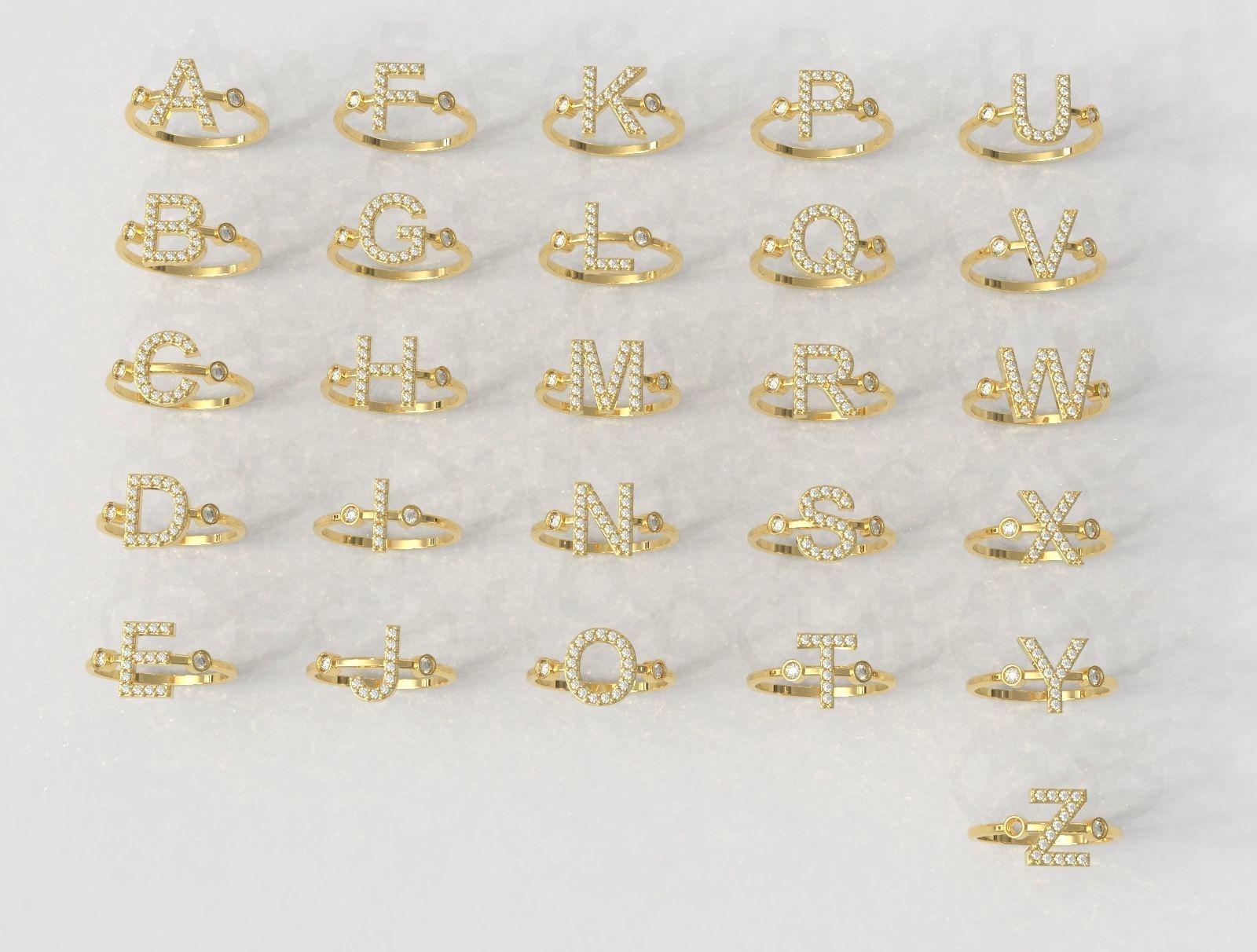 FULL SET - Diamond Ring Alphabet 3D Model Collection_8