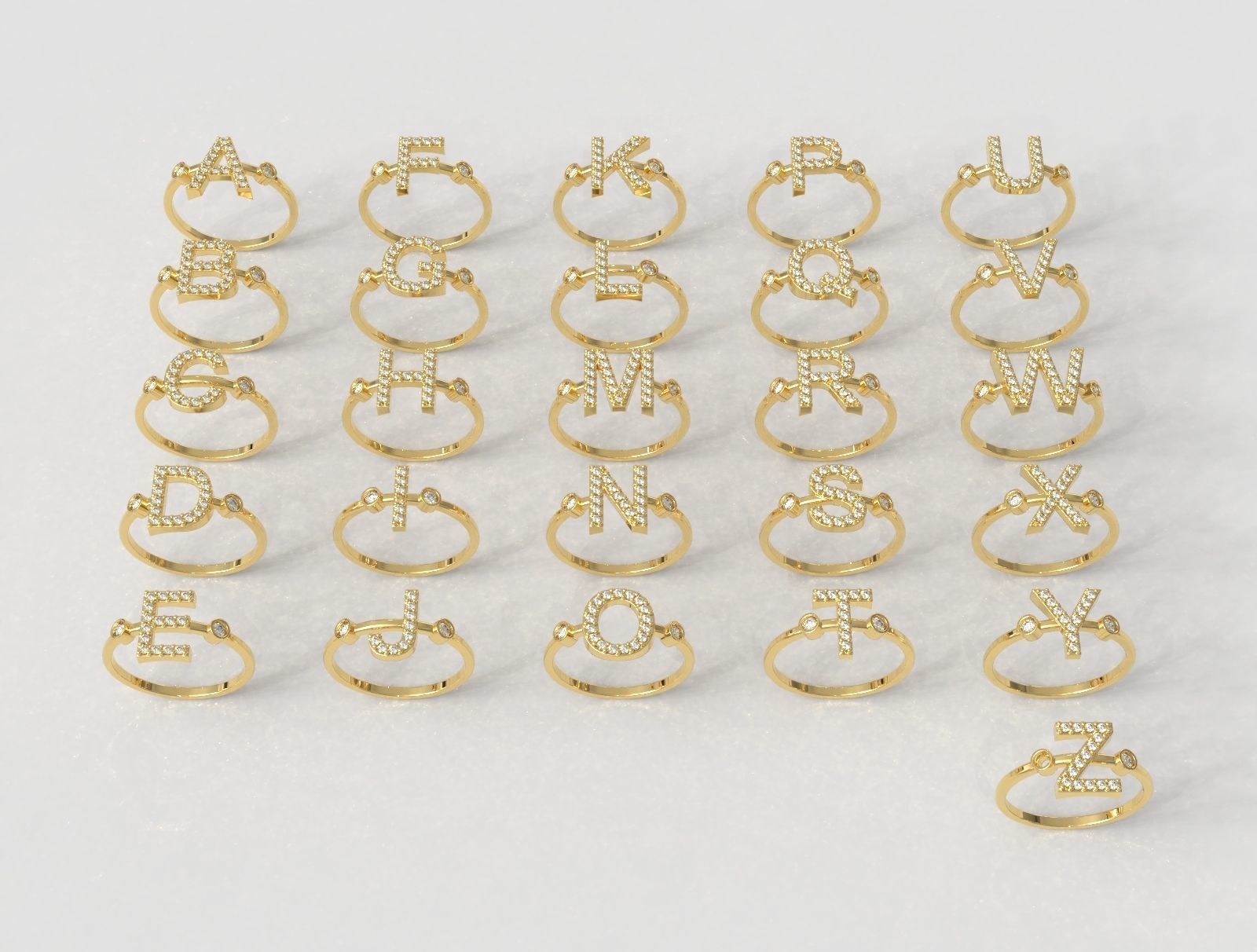 FULL SET - Diamond Ring Alphabet 3D Model Collection_4