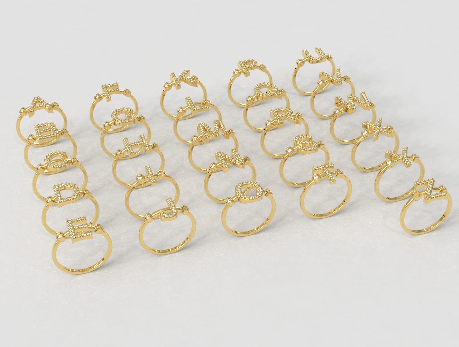 FULL SET - Diamond Ring Alphabet 3D Model Collection_7