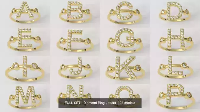 FULL SET - Diamond Ring Alphabet 3D Model Collection