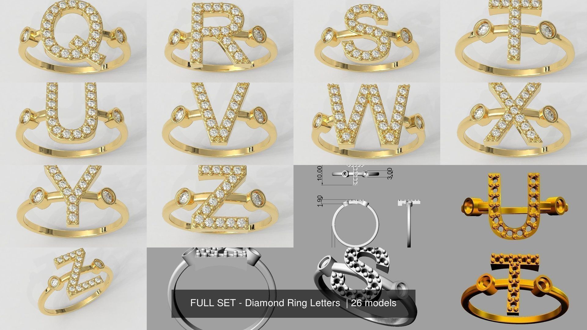 FULL SET - Diamond Ring Alphabet 3D Model Collection_5