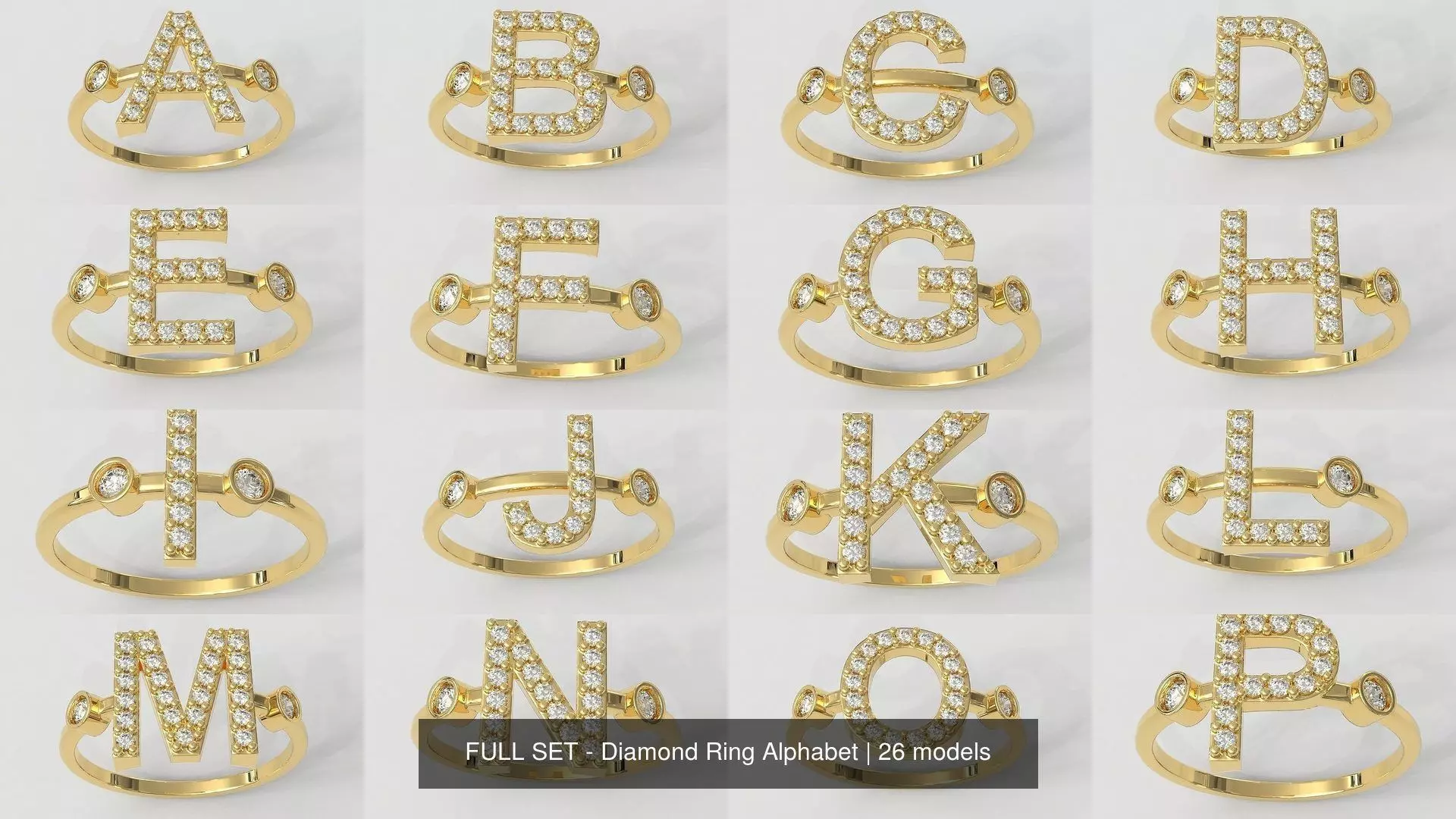 FULL SET - Diamond Ring Alphabet 3D Model Collection_1