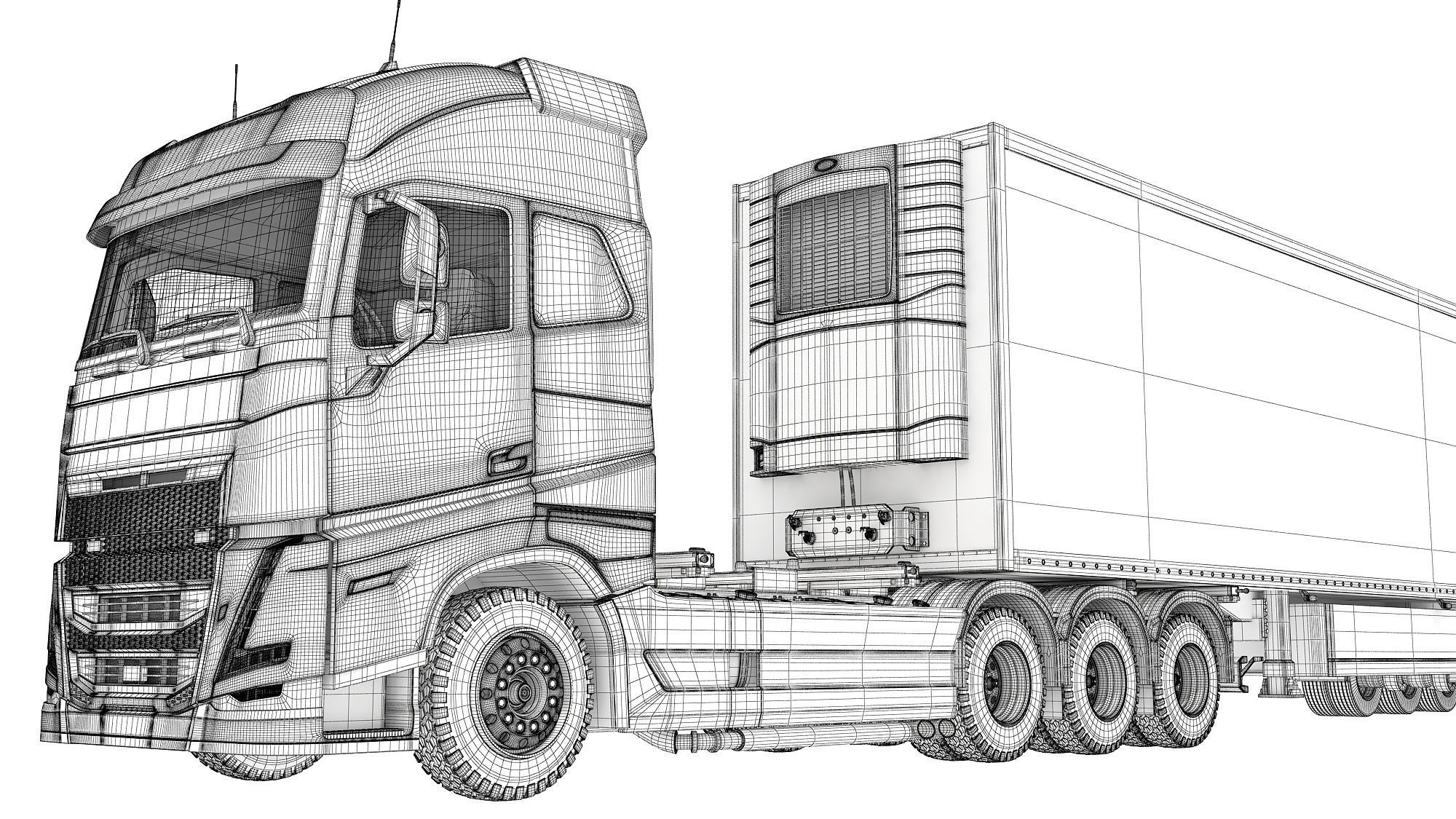 Truck with Reefer Refrigerator Trailer 3D model_20