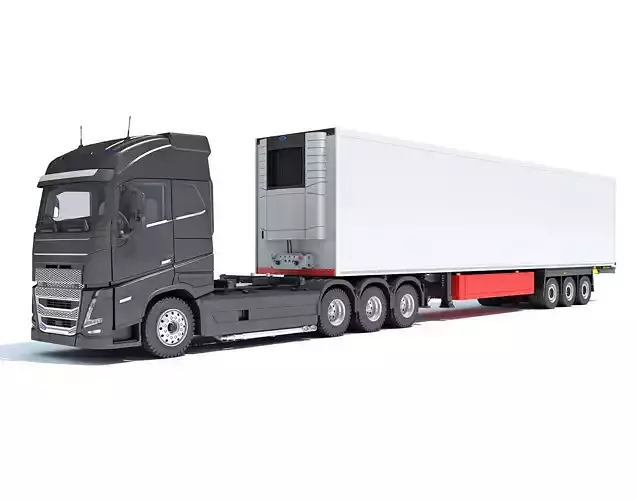Truck with Reefer Refrigerator Trailer 3D model
